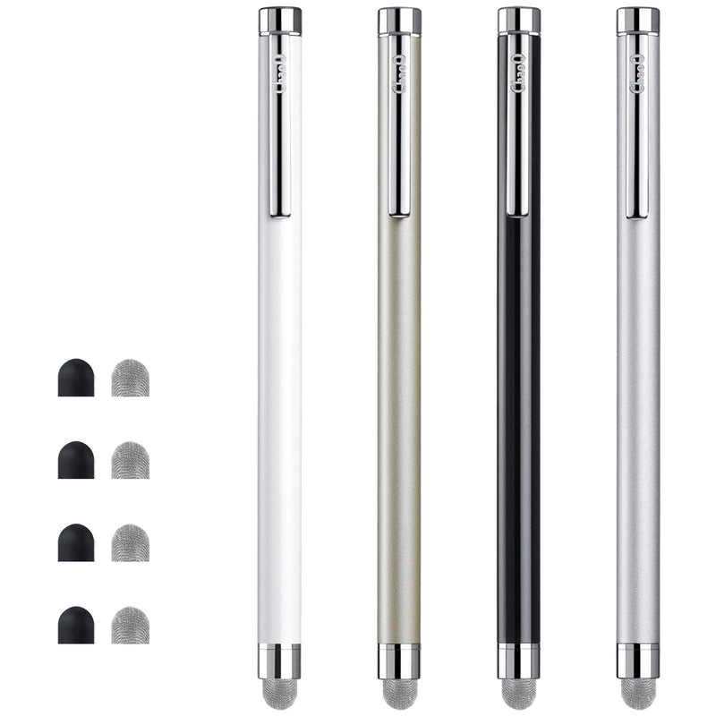 [Australia - AusPower] - Stylus Pens for Touch Screens, ChaoQ 4 Pcs Mesh Fiber Stylus, with 4 Replaceable Mesh Tips and 4 Replaceable Rubber Tips (Silver, Black, White, Champagne) 4 Colors - silver/black/white/champagne 
