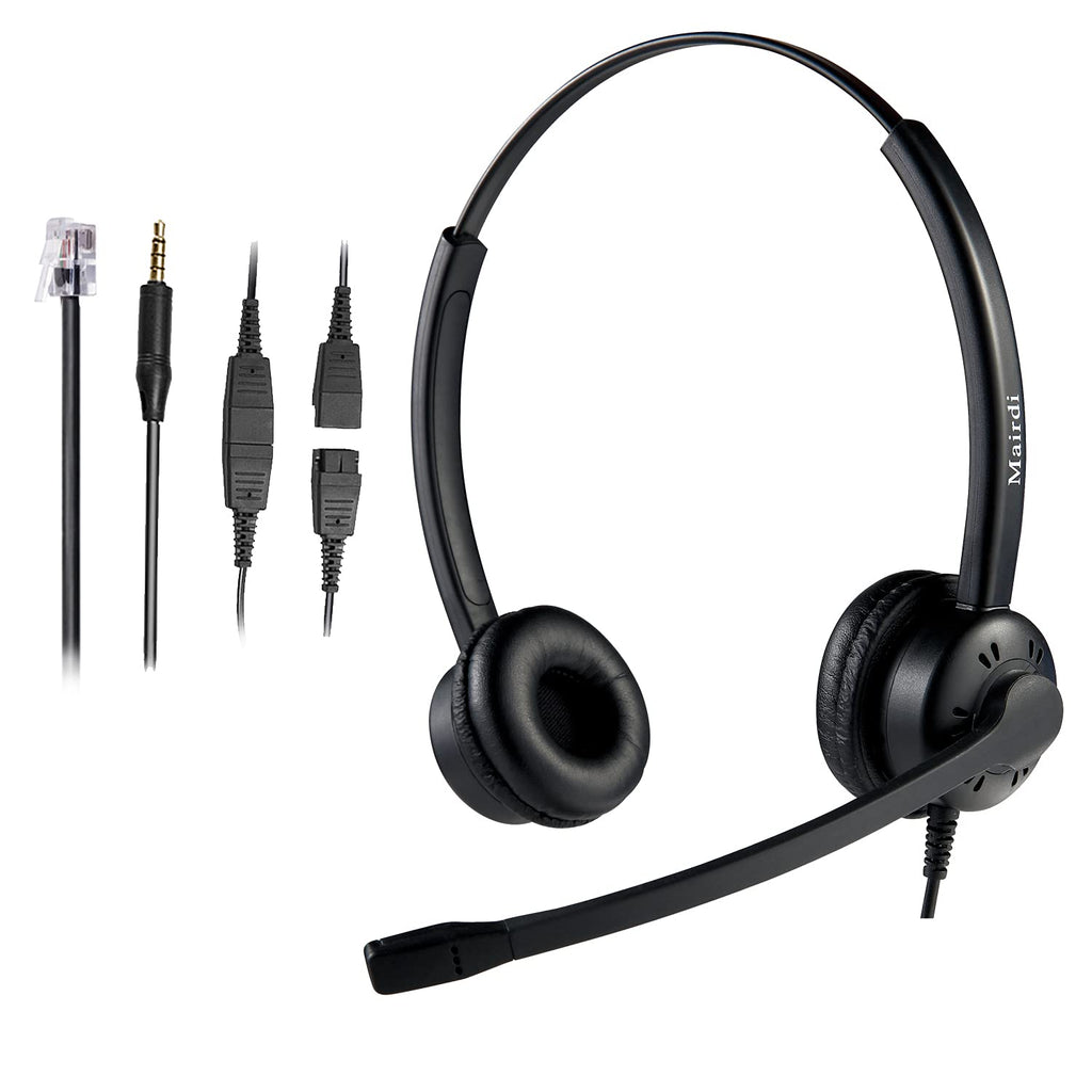 [Australia - AusPower] - Phone Headset with Microphone Noise Canceling, Duo Call Center Office Headset with RJ9 Jack & 3.5mm Connector for Landline Deskphone Cell Phone PC Laptop, Work for Polycom Avaya Nortel Duo 609DSP 