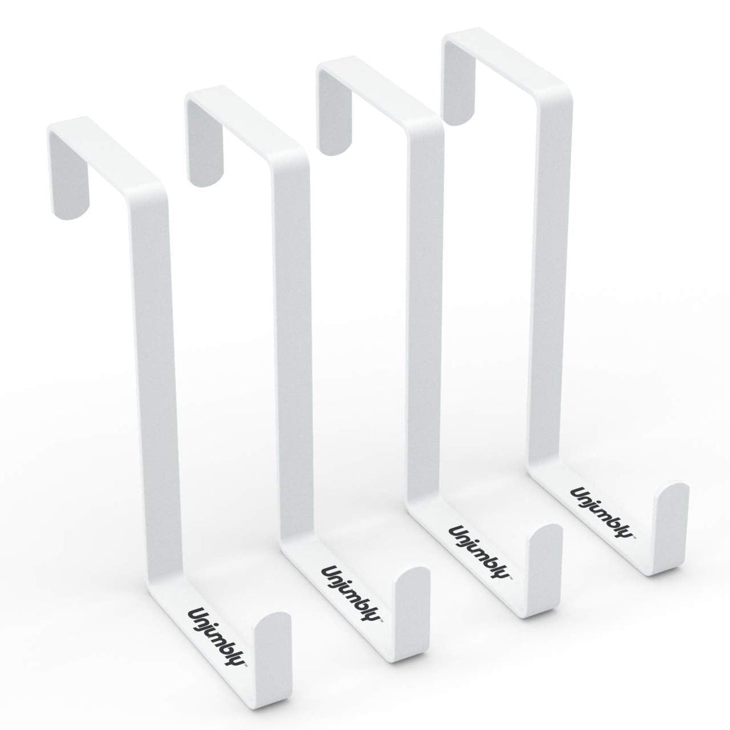 [Australia - AusPower] - Unjumbly Over The Door Hook- 4 Pack Sturdy Metal Over Door Hook, Fitting Two Sized Doors, Door Hangers and Over The Door Hooks for Hanging Clothes, Towels, Coats and More (White) 