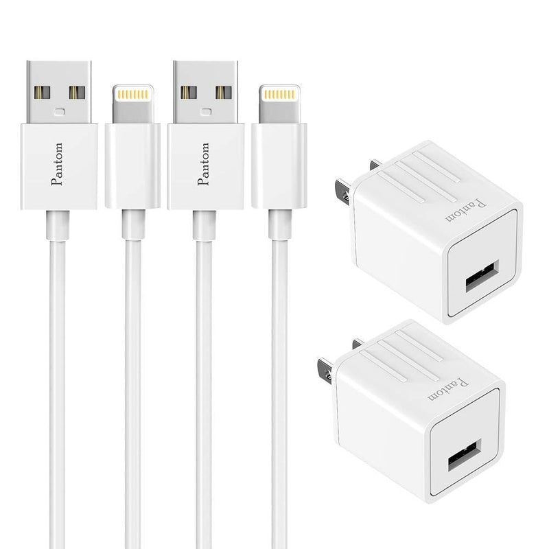 [Australia - AusPower] - iPhone Chargers Pantom 2-Pack Wall Charger Adapter Plugs with 2-Pack 5-Feet Cables Charge Sync Compatible with iPhone Xr/Xs/Xs Max/8/8 Plus/7/7 Plus/6s/6s Plus/5se/5c/5 and iPads (White) 