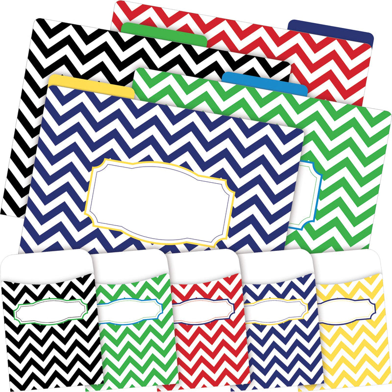 [Australia - AusPower] - Barker Creek Designer File Folder and Library Pocket Set, Nautical Chevron, 12 Colorful File Folders and 36 Coordinating Peel & Stick Library Pockets, Home, School and Office Supplies (3590) 