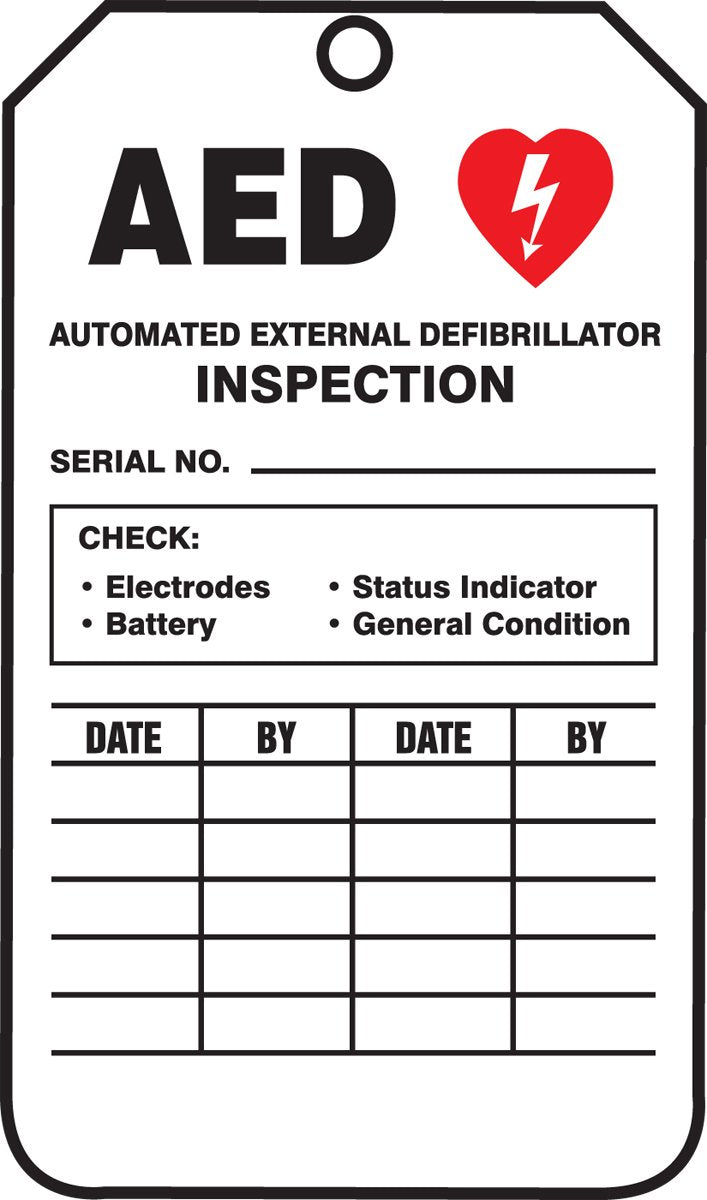[Australia - AusPower] - Accuform TRS345CTM PF-Cardstock Inspection & Status Record Tag, Legend"AED AUTOMATED External", 5.75" Length x 3.25" Width x 0.010" Thickness, Red/Black on White (Pack of 5) 5 Pack 