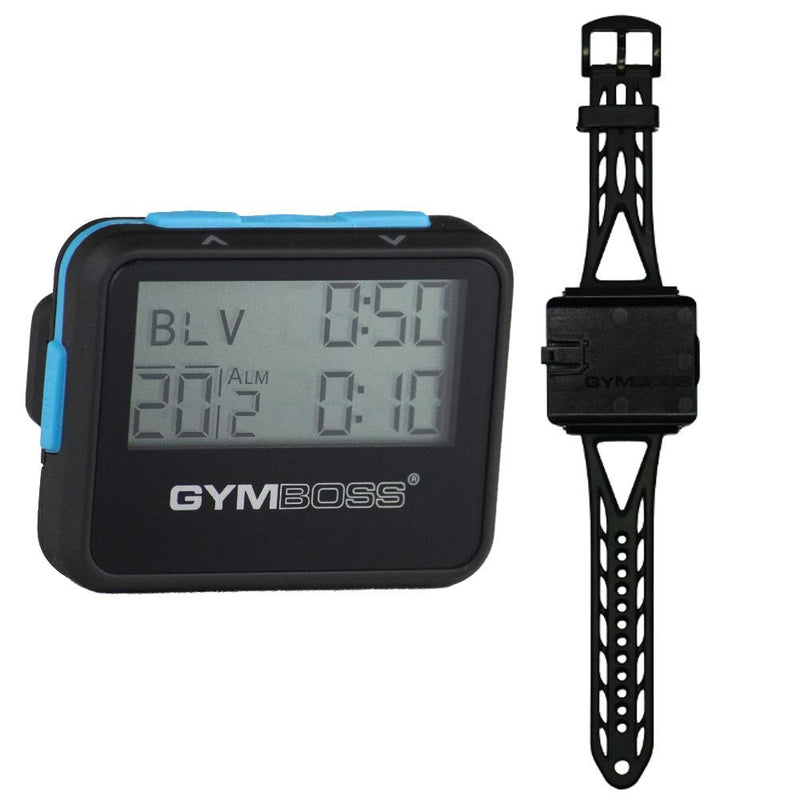 [Australia - AusPower] - Gymboss Interval Timer and Stopwatch and Watchstrap - Bundle Black W/ Blue Buttons One Size Fits All 