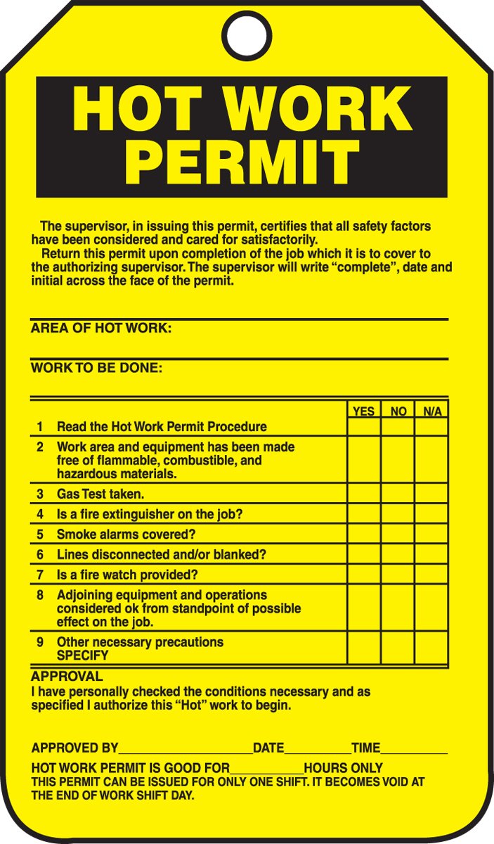 [Australia - AusPower] - Accuform TCS372CTP PF-Cardstock Confined Space Tag, Legend"Hot Work Permit", 5.75" Length x 3.25" Width x 0.010" Thickness, Black on Yellow (Pack of 25) 