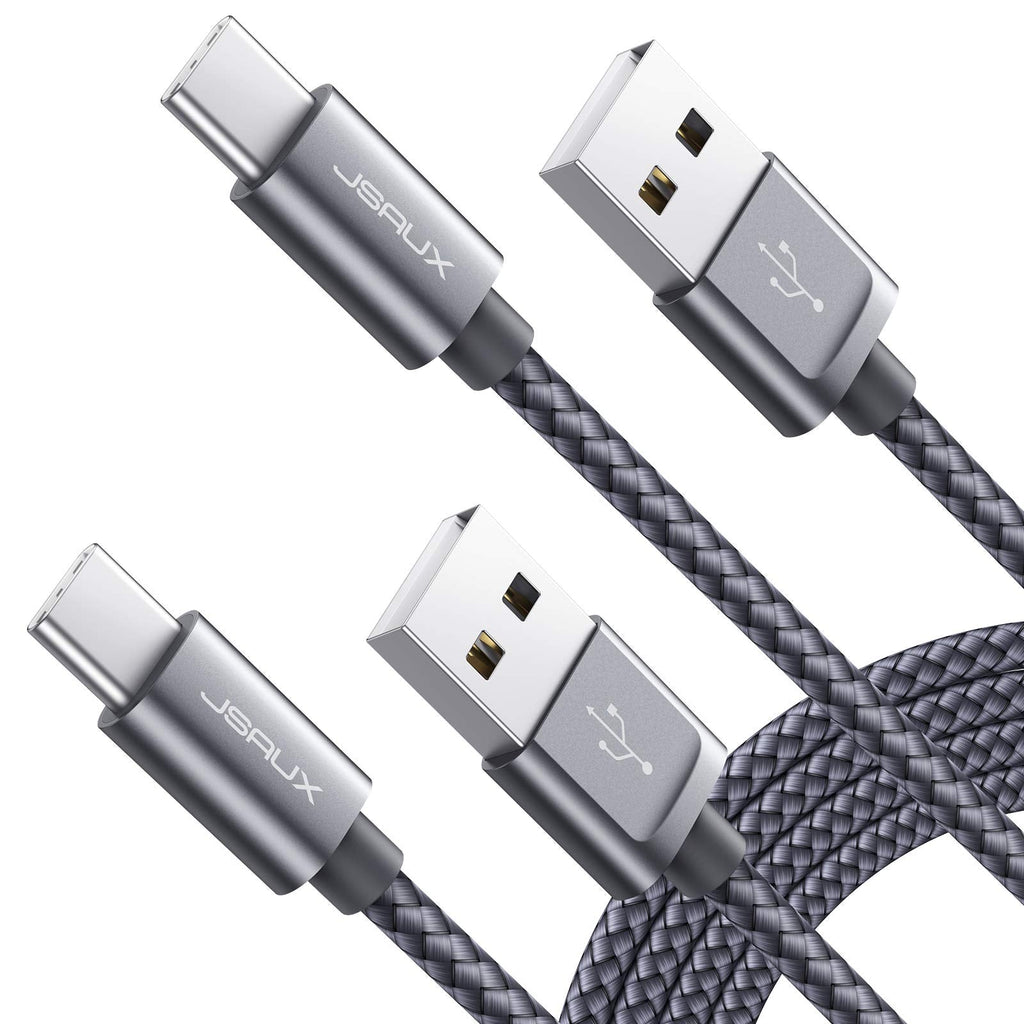 [Australia - AusPower] - USB Type C Cable 3A Fast Charging, JSAUX USB C Cable[2-Pack 6.6Ft] USB-A to USB-C Charge Nylon Braided Cord Compatible with Samsung Galaxy S20 S10 S9 S8,Note 10 9 8, LG,USB C Charger and More-Grey 6.6Ft+6.6Ft Grey 