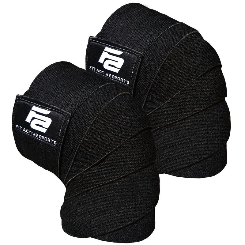 [Australia - AusPower] - Fit Active Sports Knee Wraps for Weightlifting, Powerlifting, Gym Workout, Cross Training, Knee Straps for Heavy Squats - for Men & Women - 72"-Compression & Elastic Support (1 Pair) Black 