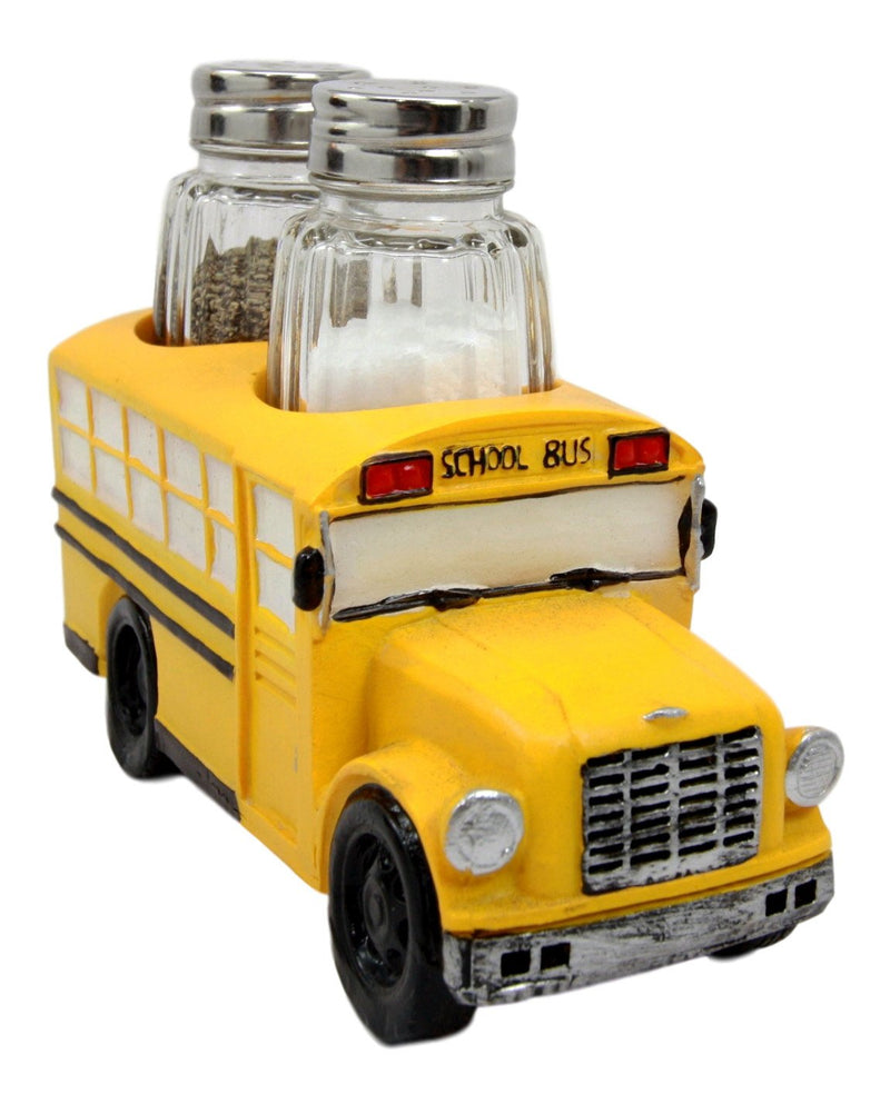 [Australia - AusPower] - Atlantic Collectibles North American Yellow School Bus Decorative Glass Salt Pepper Shakers Holder Resin Figurine 6"L 