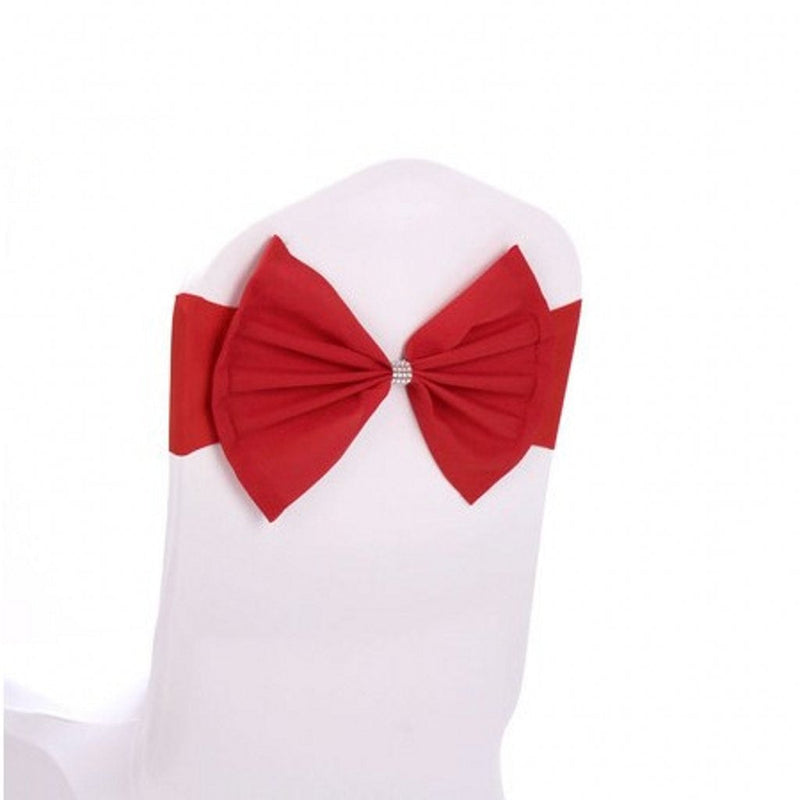 [Australia - AusPower] - Fvstar 10pcs Red Chair Bows Sashes Elastic Spandex Wedding Chair Bows Decorative Party Chair Sashes Elegant Chair Ribbons Tie Bands for Birthday Baby Shower Event Trade Show Decorations 