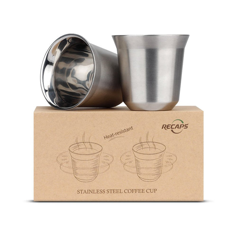 [Australia - AusPower] - 80ml Stainless Steel Espresso Cups Set - 2 Pack Double Wall 304 Stainless Steel Demitasse Cups 2.7oz By RECAPS 2 Count (Pack of 1) 