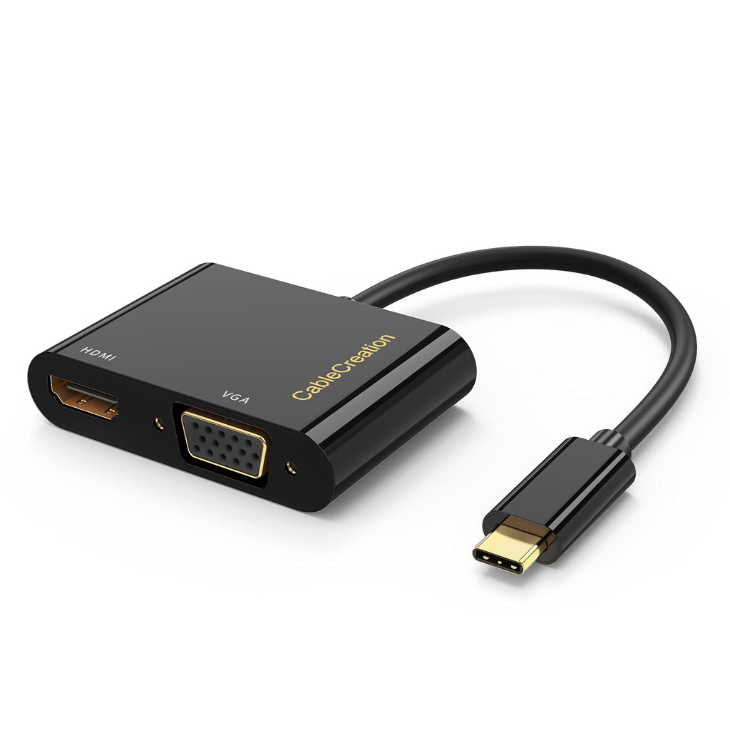 [Australia - AusPower] - USB C to HDMI VGA Adapter, CableCreation Type C to VGA to USBC Compatible with Galaxy S22 Ultra, MacBook Pro 2020, iPad Pro 2020, Yoga 910, Surface Go Black-1Pack 