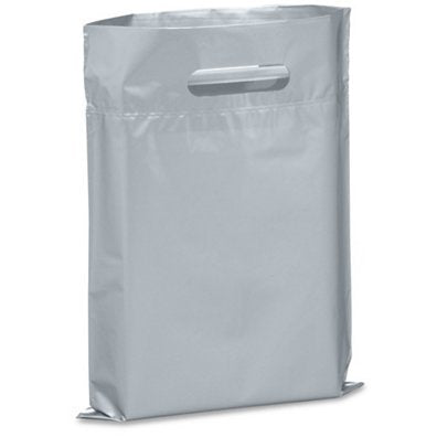 [Australia - AusPower] - New - Extra Thick 1.5mil - 50 Glossy Merchandise Bags, Retail Shopping Bags, 9" X 12" with Die Cut Reinforced 3" Fold Over Handle, No Gusset (Silver) Silver 