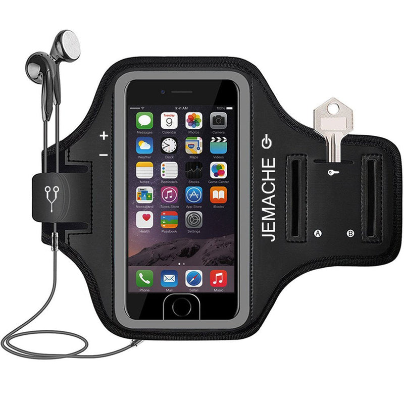 [Australia - AusPower] - iPhone 6 7 8 SE(2020) Armband, JEMACHE Fingerprint Touch Supported Gym Running Workout Exercise Arm Band Case for iPhone 6/6S/7/8/SE (4.7 inch) with Key Holder (Black) Black 