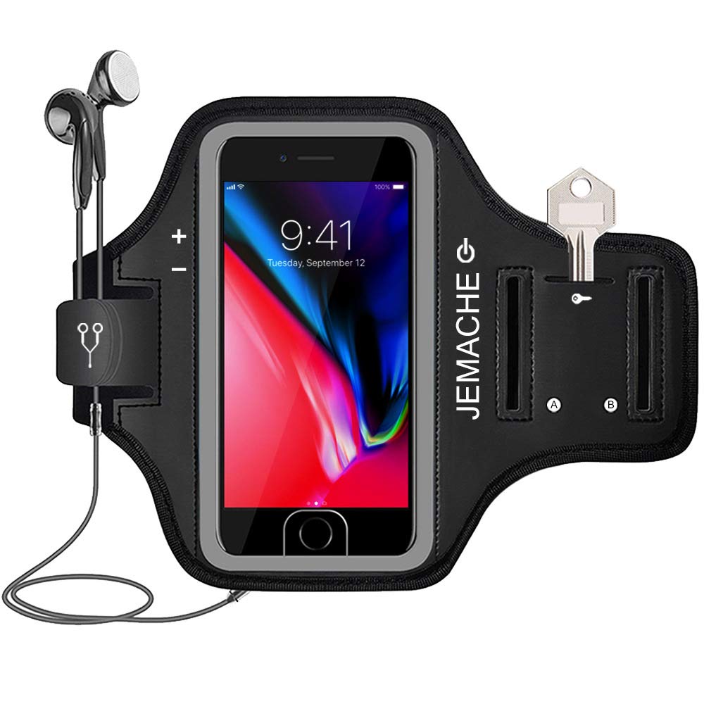 [Australia - AusPower] - iPhone 7/8 Plus Armband, JEMACHE Gym Running Workout Exercise Pouch Phone Holder Arm Band Case for iPhone 6/6S/8/7 Plus Support Touch ID Access (Black) Black 