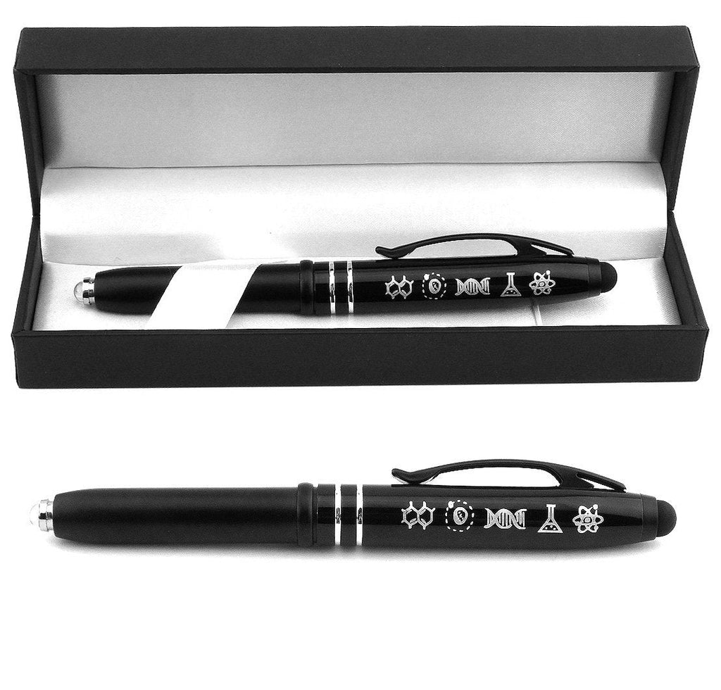 [Australia - AusPower] - "Symbols of Science" Engraved Pen w/Light & Stylus Tip - Gifts for Scientists Science Teachers - Molecules, Astronomy, DNA, Chemistry, & Atomic Symbol Engravings 