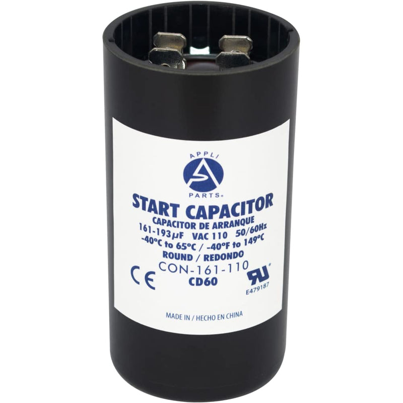 [Australia - AusPower] - Appli Parts motor start capacitor 161-193 Mfd (microfarads) uF 110-125VAC universal fit for electric motor applications 1-7/16 in Diameter 2-3/4 in Height CON-161-110 110-125 Vac 