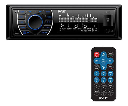 [Australia - AusPower] - Pyle Bluetooth Marine Receiver Stereo - 12v Single DIN Style Boat In dash Radio Receiver System with Digital LCD, RCA, MP3, USB, SD, AM FM Radio - Remote Control, Wiring Harness - PLRMR27BTB (Black) 