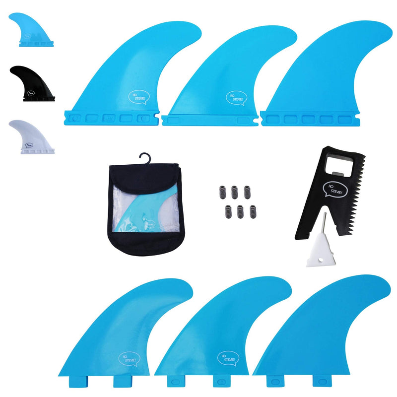 [Australia - AusPower] - Ho Stevie! Fiberglass Reinforced Polymer Surfboard Fins - Thruster (3 Fins) Twin Tab or Single Tab Sizes, with Fin Bag, Screws, Wax Comb and Fin Key Aqua 
