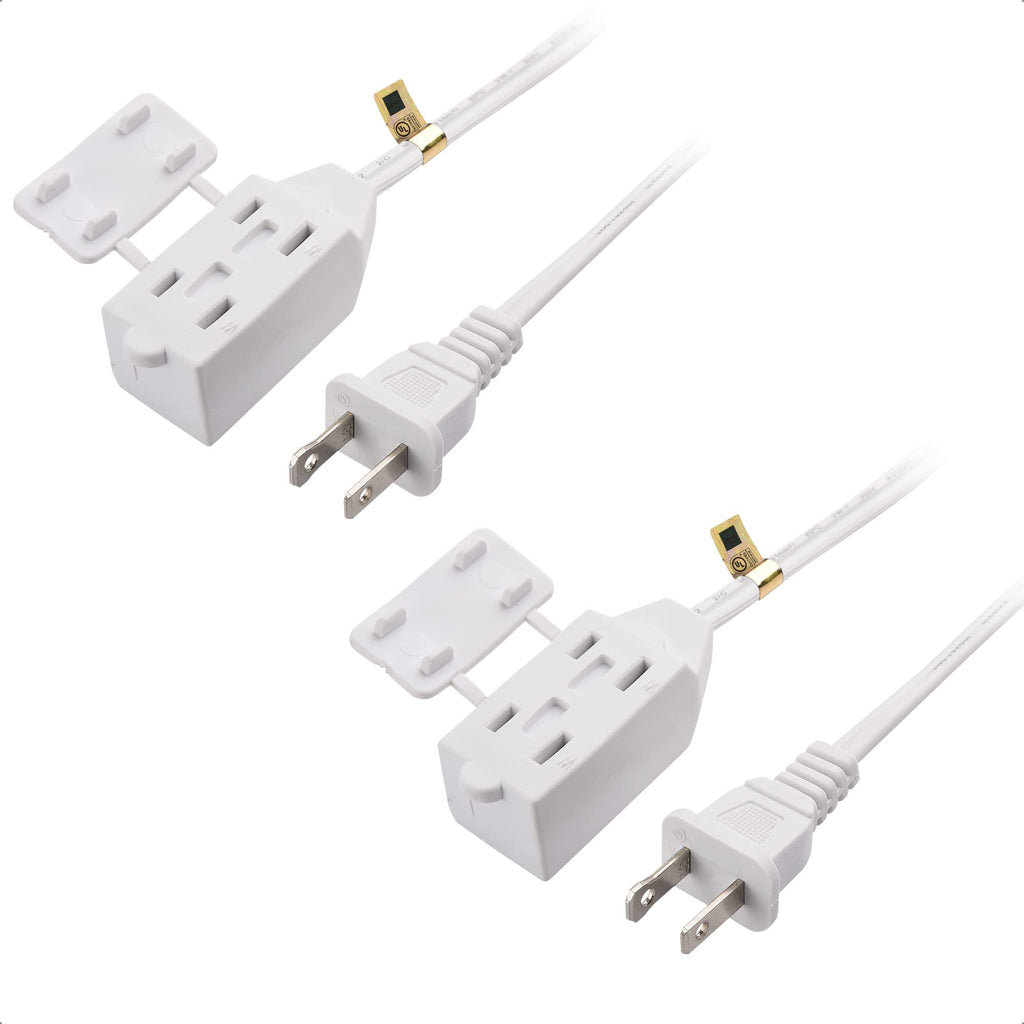 [Australia - AusPower] - Cable Matters 2-Pack 16 AWG 2 Prong Extension Cord 6 ft, UL Listed (3 Outlet Extension Cord) with Tamper Guard White 