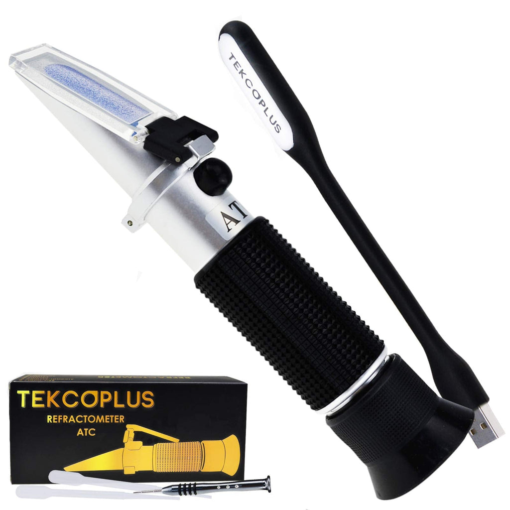 [Australia - AusPower] - TekcoPlus Salinity Refractometer ATC 0-28%, 0-280 PPT of NaCl, Measuring Sodium Chloride in Food, Salt, Seawater, Soy Sauce, Brine 0.2% Division, Made of Aluminum, with LED Light and Pipettes 