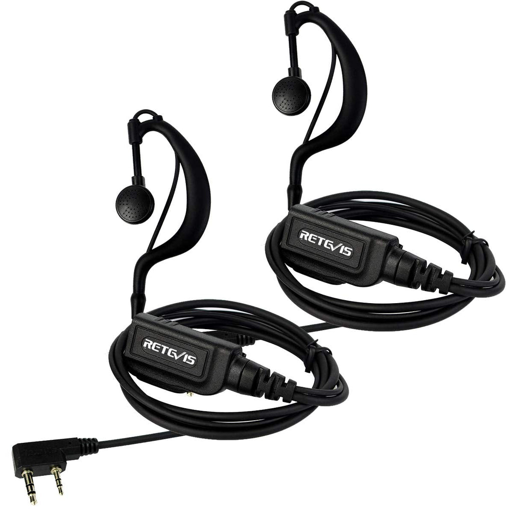 [Australia - AusPower] - Retevis Earhook Walkie Talkie Earpiece with Mic 2 Pin, Compatible with Retevis RT22 H-777 RT21 Baofeng UV-5R BF-888S pxton eSynic Walkie Talkies, C Shape Two Way Radio Headset with PTT(2 Pack) 