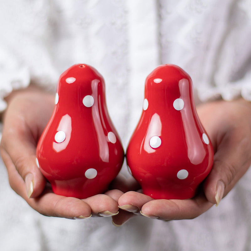 [Australia - AusPower] - Handmade Red and White Polka Dot Ceramic Salt and Pepper Pots, Shakers, Cruet Set, Holder, Housewarming Gift by City to Cottage® 