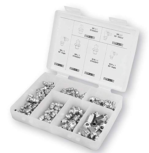 [Australia - AusPower] - PROLUBE 80-Piece Metric Grease Fitting Kit | 6,000 PSI | Includes M6, M8 & M10 Fittings (Straight & 90°) - #43973 