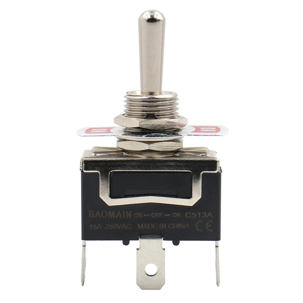 [Australia - AusPower] - Baomain Toggle Switch SPDT ON/Off/ON 3 Position 250VAC 15A 1/2" mounting Hole Tab Terminal 1/4" Width 