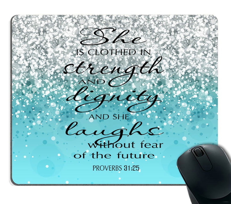 [Australia - AusPower] - Smooffly Proverbs 31:25 Mouse Pad,Bible Verse Blue Sparkles Glitter Pattern Mouse Pad SF-0015 
