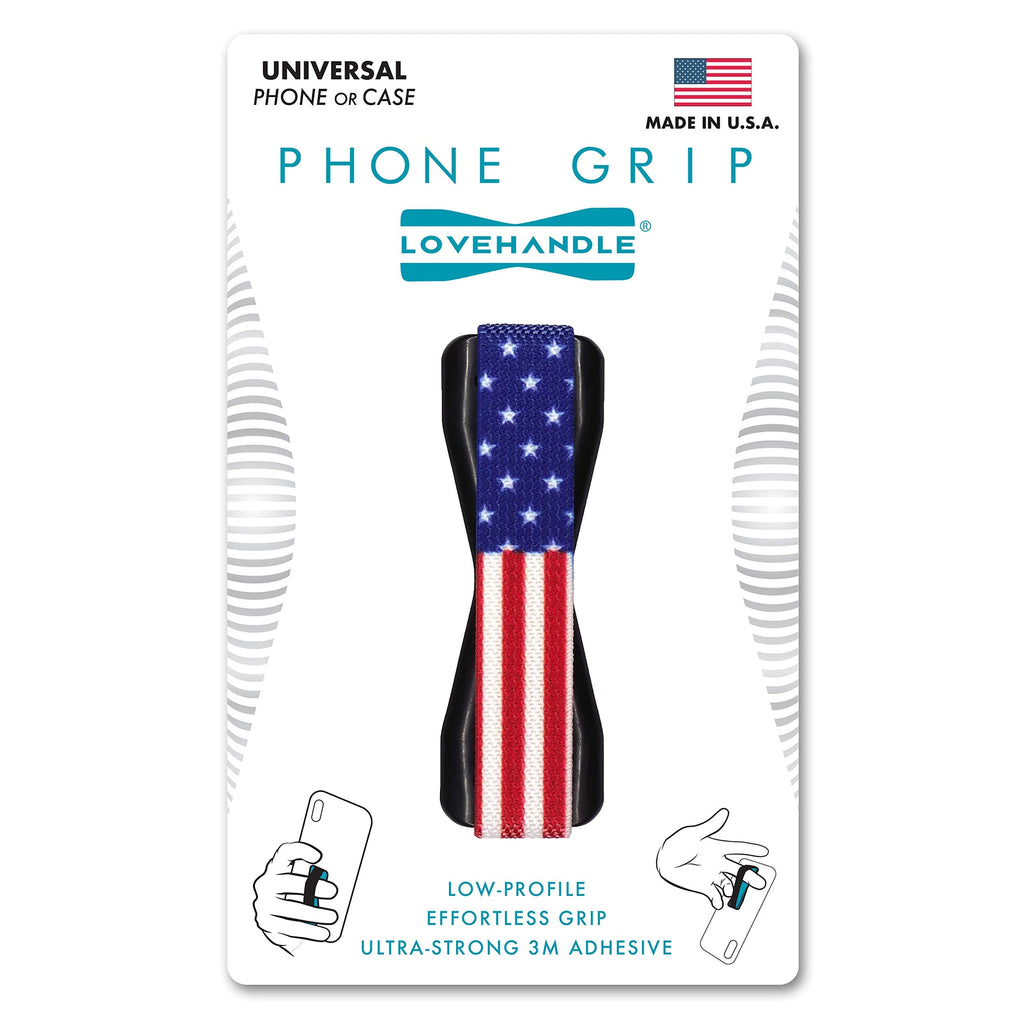[Australia - AusPower] - LOVEHANDLE Phone Grip for Most Smartphones and Mini Tablets, USA Flag Design Colored Elastic Strap with Black Base, LH-01USAFlagBlk 