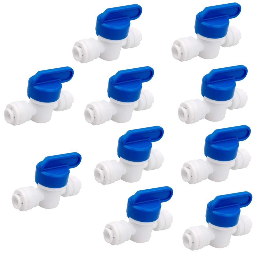 [Australia - AusPower] - PureSec 1/4 inch OD Tubing&Hose&Pipe Use Inline Shut Off Ball Valve Plastic Quick Connect Fittings for Water Purifier RODI System (Pack of 10) 