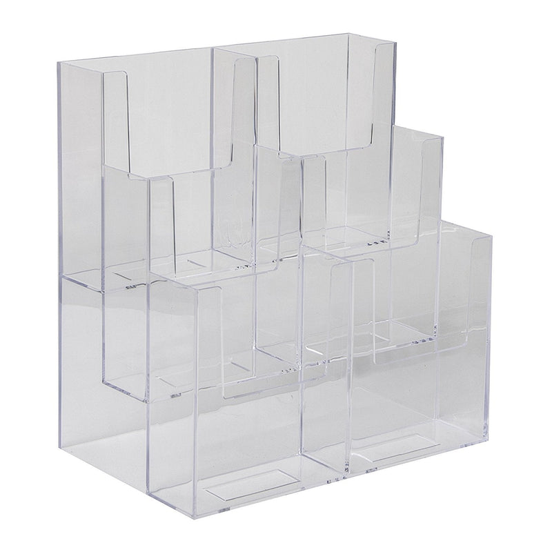[Australia - AusPower] - Dazzling Displays Acrylic Stand 3 Tier, 6 Pocket Fits 4 by 9 Material, Trifold Brochure Holder, Countertop Clear Display, Organizer Tray, Rack for Pamphlet, Letters, Folders, Document, Sign, Cards (1) 
