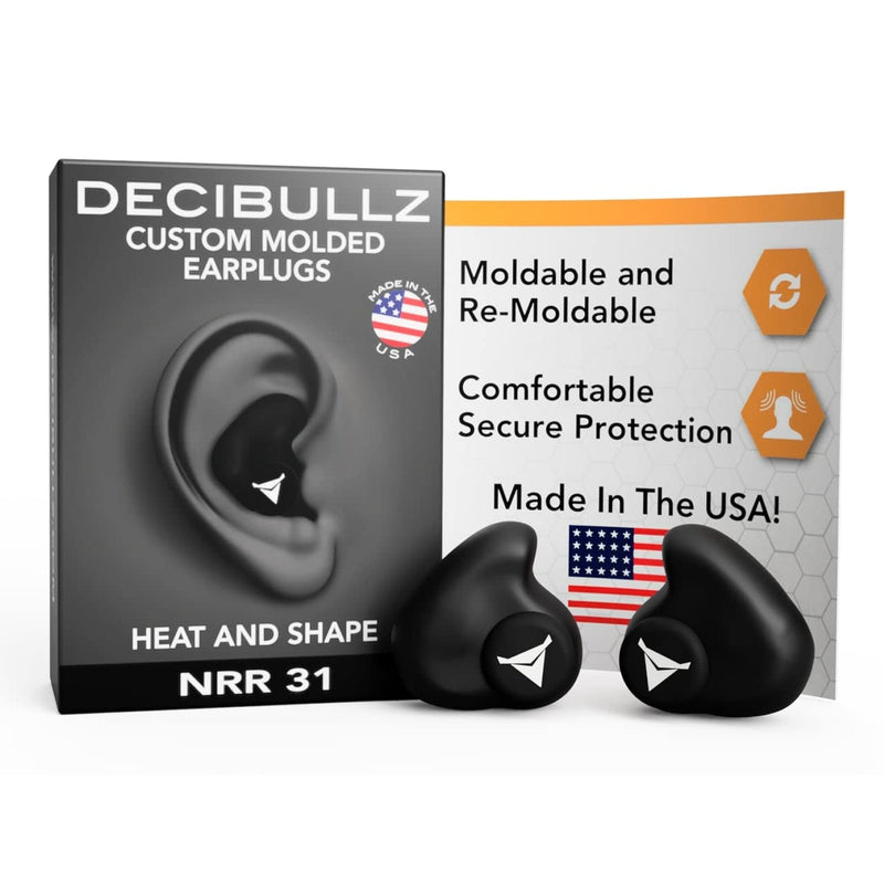 [Australia - AusPower] - Decibullz - Custom Molded Earplugs, 31dB Highest NRR, Comfortable Hearing Protection for Shooting, Travel, Work and Concerts Black 