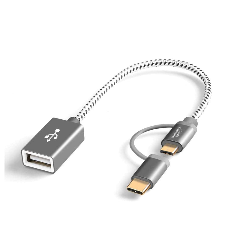 [Australia - AusPower] - CableCreation Micro USB + USB C to USB 2.0 Female Adapter Cable, 0.6ft Short USB C and Micro USB OTG Cable, Compatible with Pixel 3 XL 2 XL, Galaxy S20/S10/S10+/S9/S9+, 0.18M / Space Gray USB Female/Gray 