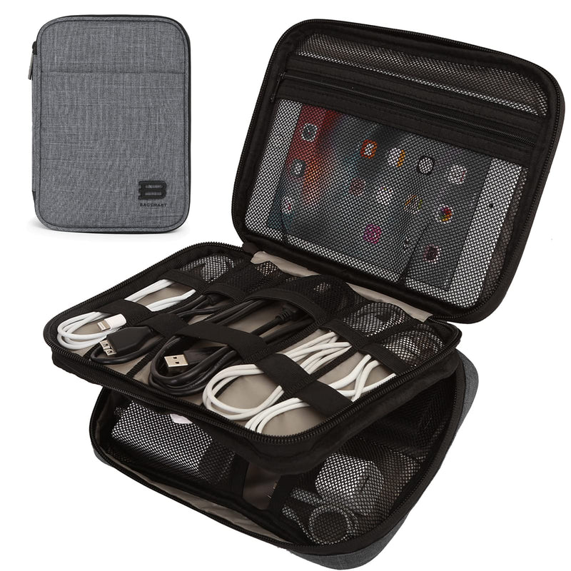 [Australia - AusPower] - BAGSMART Electronic Organizer,Double-Layer Travel Cable Organizer,Electronics Accessories Bag for Tablet 7.9",Cables,iPhone,Kindle,Grey Grey 