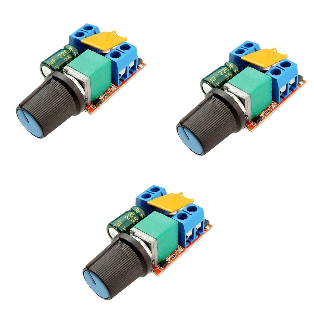 [Australia - AusPower] - HiLetgo 3pcs DC Motor PWM Speed Controller 3V 6V 12V 24V 35V Speed Control Switch Mini LED Dimmer DC 3V-35V 5A 90W 