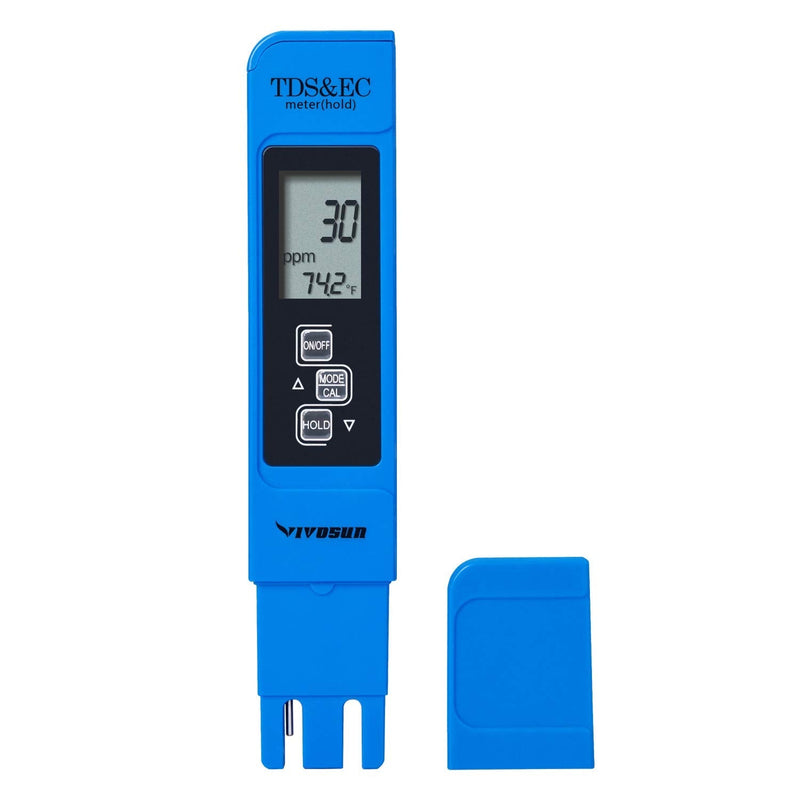[Australia - AusPower] - VIVOSUN TDS Tester 3-in-1 TDS EC & Temperature Meter Ultrahigh Accuracy Digital Water Quality TDS Tester (Blue) 