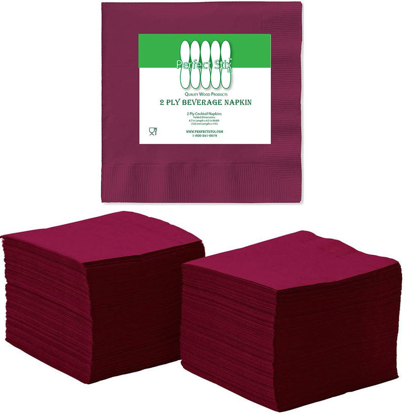 [Australia - AusPower] - Perfectware 2 Ply Burgundy-200 Burgundy Beverage Napkin Package of 200ct- 2-Ply, 2.5" Height, 5" Width, 10" Length (Pack of 200) 