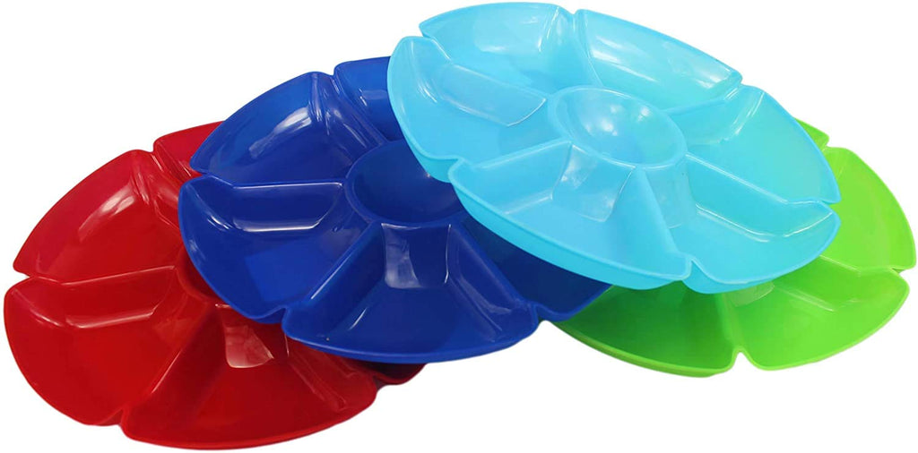 [Australia - AusPower] - Set of 4 Assorted Colors Black Duck Chip N Dip Hard Plastic 11.5-Inch Round 7-Section Serving Trays! 