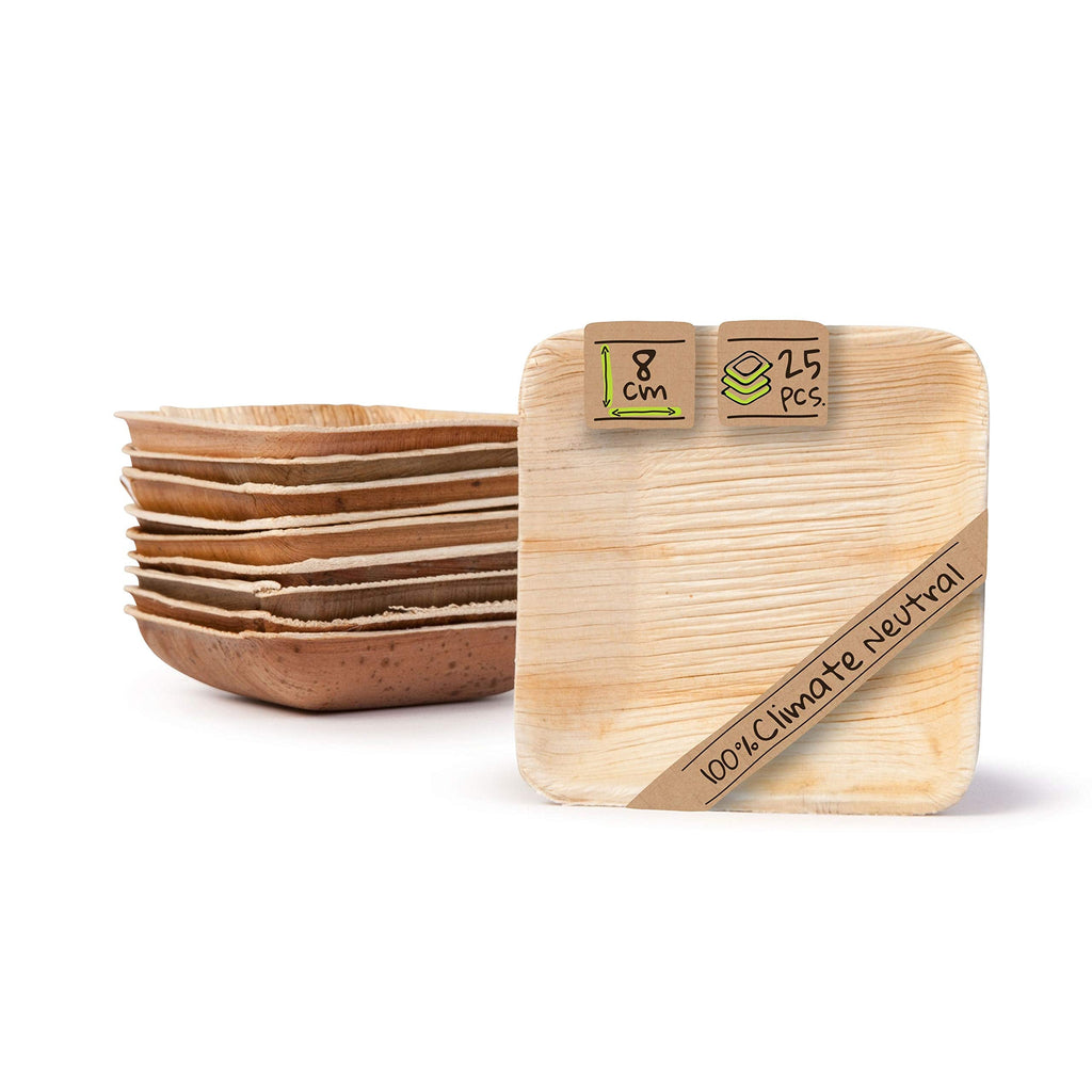 [Australia - AusPower] - BIOZOYG Snack Dish Set I 25 Organic Disposable Bowls Square 80ml, 8x8cm I Compostable Partyware, Biodegradable I Palm Leaves Disposable Tableware for Finger Food Dips Tasting Buffet 