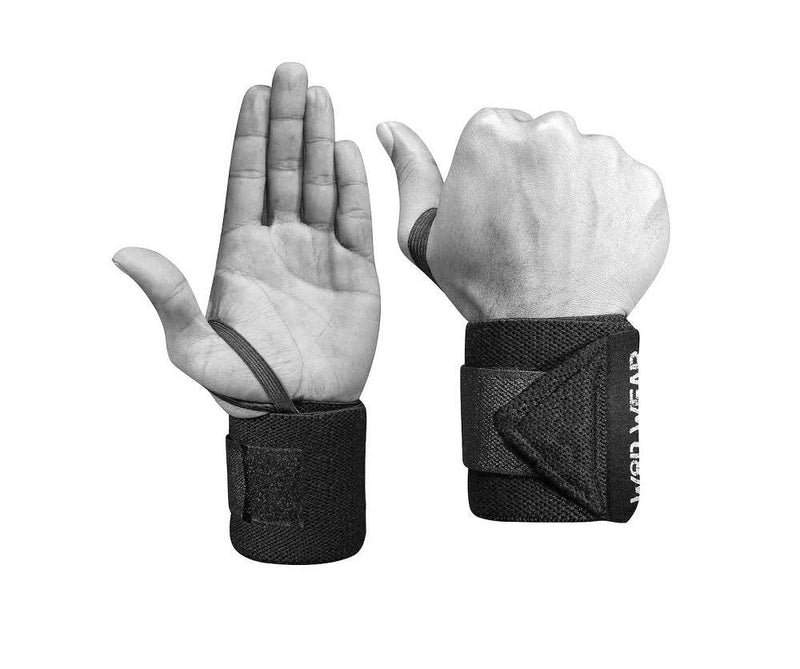 [Australia - AusPower] - WOD Wear Elastic Wrist Wraps for Powerlifting, Strength Training, Bodybuilding, Cross Training, Olympic Weightlifting, Yoga Support - One Size Fits All - 100% Black 