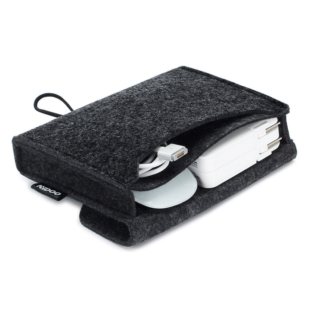 [Australia - AusPower] - NIDOO Portable Felt Storage Bag, Electronics Accessories Protective Case Pouch for MacBook Power Adapter, Mouse, Cellphone, Cables, SSD, HDD, Power Bank, Portable External Hard Drive, Dark Gray 
