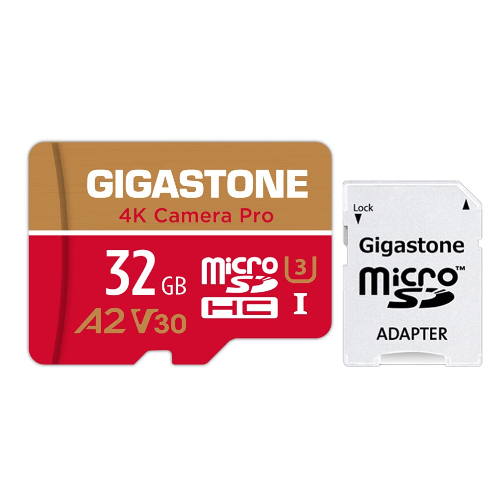 [Australia - AusPower] - Gigastone 32GB Micro SD Card MicroSD A2 V30 UHS-I U3 C10, 4K UHD Video Recording, 4K Gaming, Read/Write 95/35 MB/s, with MicroSD to SD Adapter for Nintendo Dashcam Gopro Canon Nikon Camera Drone Wyze 32GB 4K Camera 1 Pack 