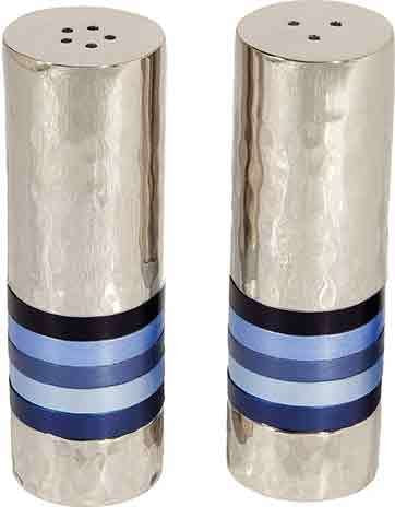 [Australia - AusPower] - Yair Emanuel Hammered Nickel Salt and Pepper Shaker Set- Shades of Blue Rings (SAB-2) 
