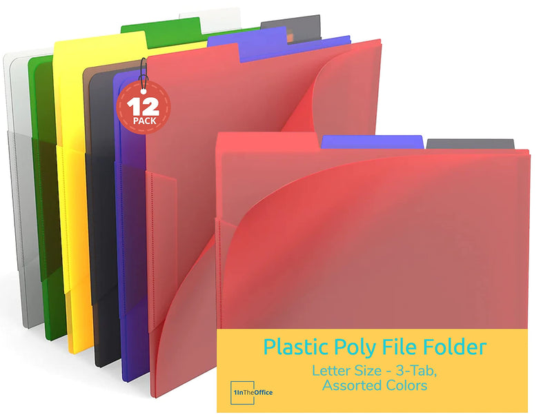 [Australia - AusPower] - 1InTheOffice Translucent Poly File Folders, Assorted, 12/Pack 