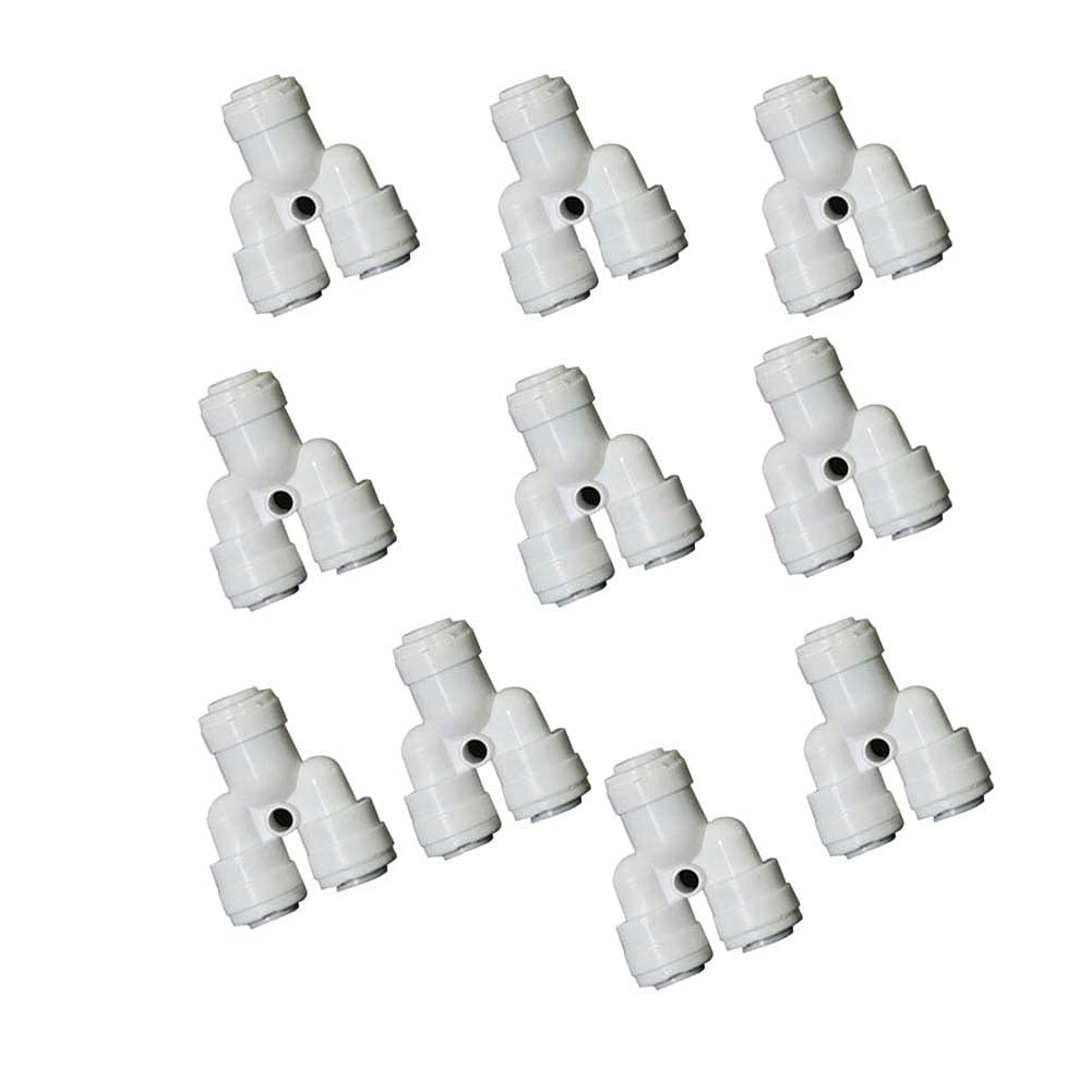 [Australia - AusPower] - PureSec RO Fittings Y Type 1/4 inch Tubing OD Use Two Way Water Line Splitter Quick Connect Tube Fittings Push to Connect Plastic Connectors for Water Filtration System(Pack of 10) 