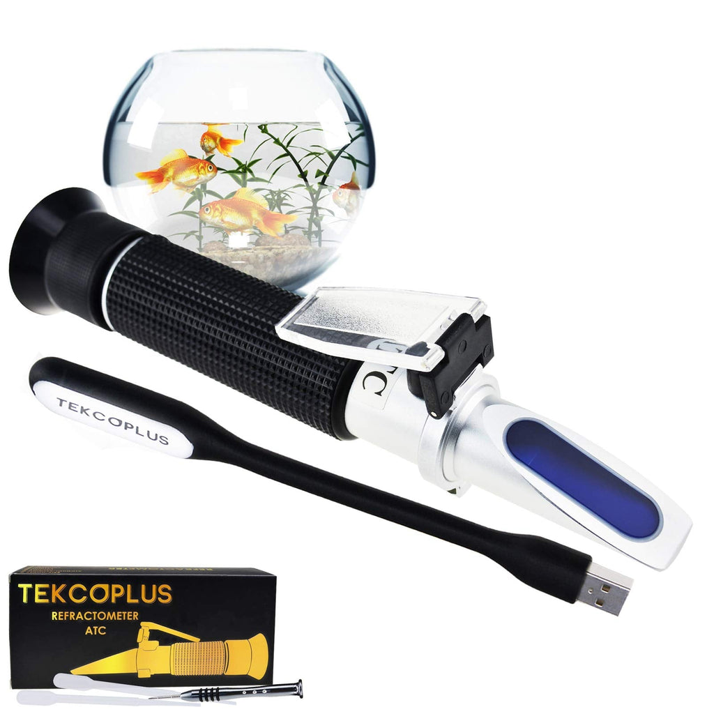 [Australia - AusPower] - Professional Optics Salinity 0-10% Sea Water Refractometer ATC, Dual Scale (1.0 to 1.070 Density / 0-100ppt) for Salt Sea Water Aquarium Tank Marine Industry with LED Light and pipettes 