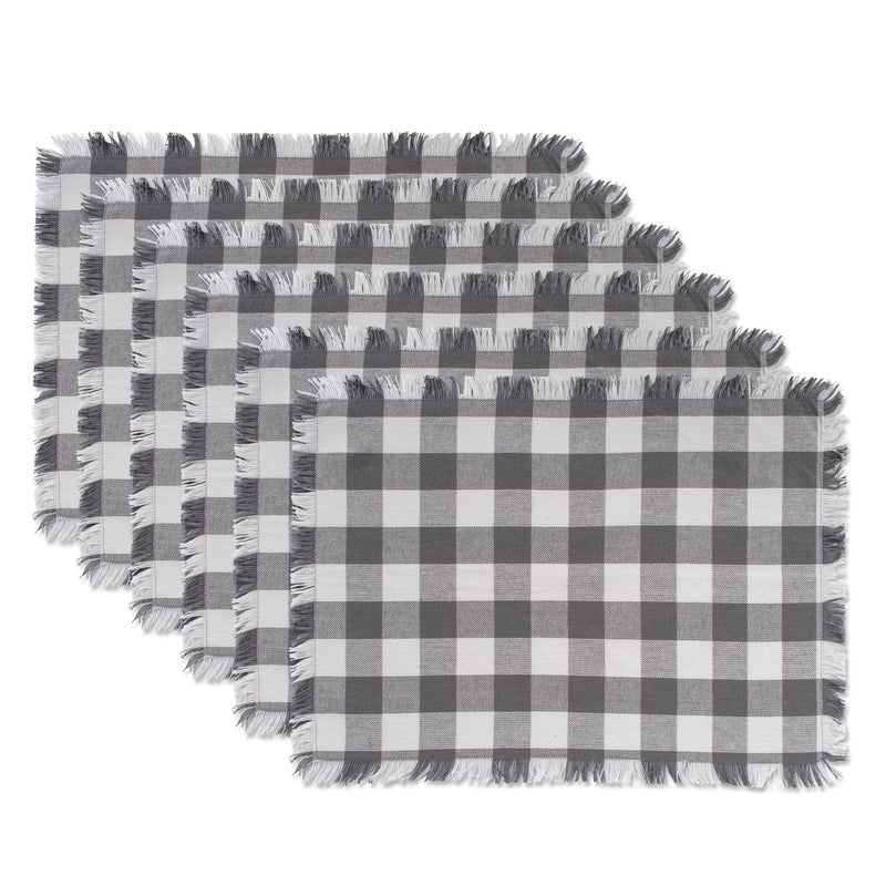 [Australia - AusPower] - DII Heavyweight Fringed Check Tabletop Collection, Placemat Set, 13x19, Gray, 6 Piece Placemat Set, 13x19" 