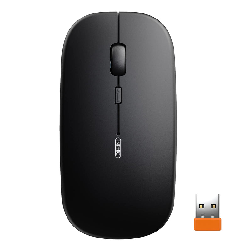 [Australia - AusPower] - INPHIC Wireless Mouse for Laptop, 2.4G Slim Mouse 700mAh Rechargeable, Noiseless Computer Mouse with USB Receiver, 3 Adjustable DPI Optical Cordless Mouse for MacBook, Chromebook, PC, Laptop-Black black 