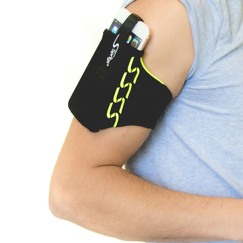 [Australia - AusPower] - Sprigs Phone Armband Sleeve for iPhone x/8/7/6 Plus, Galaxy S7/S6, Google Pixel XL. The Lightest & Most Comfortable Running Armband, Stretches to Fit All Phones with Case for Women & Men Small Black / HiViz 