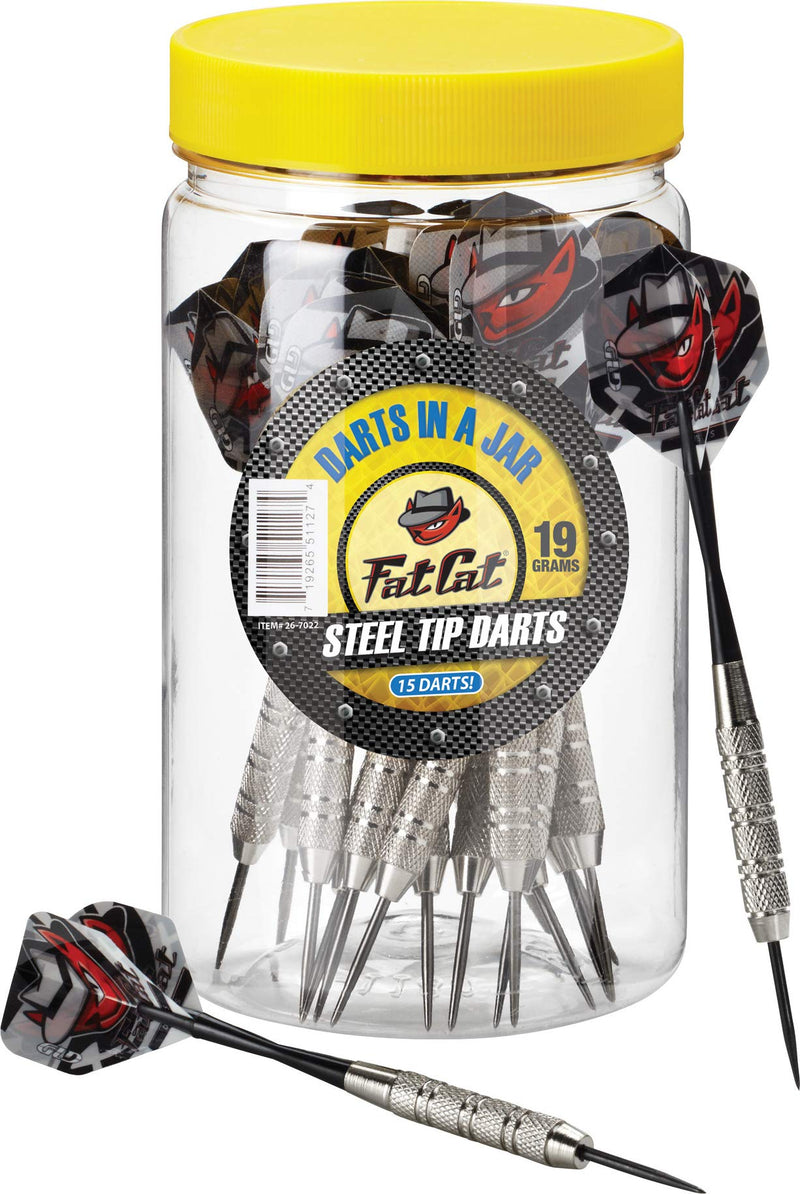 [Australia - AusPower] - Fat Cat Darts in a Jar: Steel Tip Darts with Storage/Travel Container, 20 Grams (Pack of 15, 21 and 27 Darts) Jar with 15 Darts 